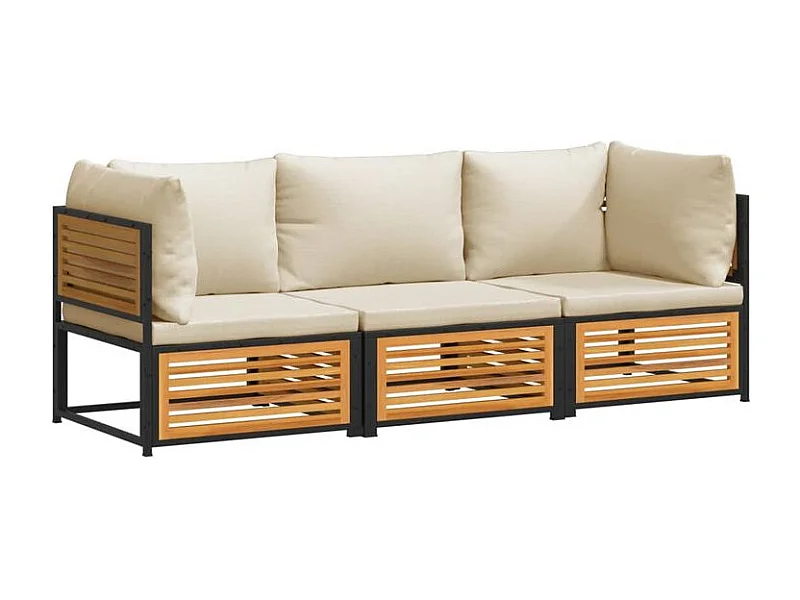 Salon de jardin avec coussins 3 pcs bois massif d'acacia