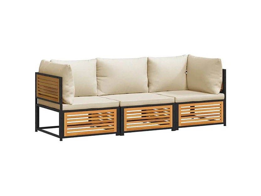 Salon de jardin avec coussins 3 pcs bois massif d'acacia