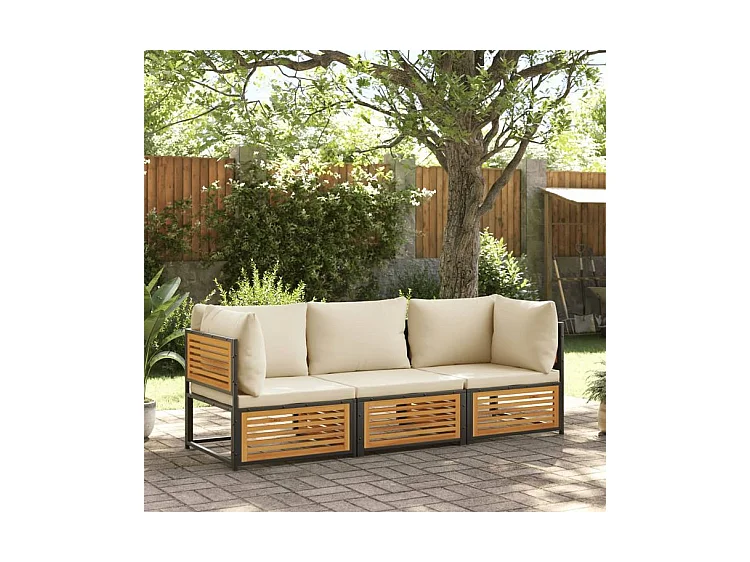 Salon de jardin avec coussins 3 pcs bois massif d'acacia