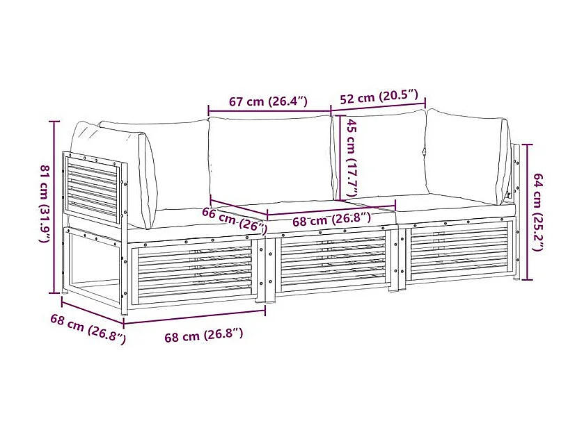 Salon de jardin avec coussins 3 pcs bois massif d'acacia
