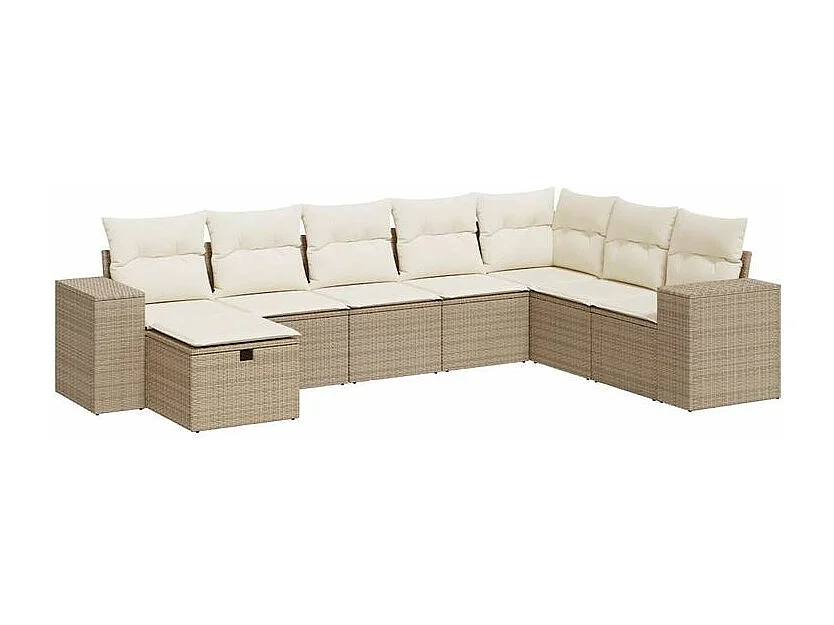Salon de jardin avec coussins 8 pcs beige résine tressée