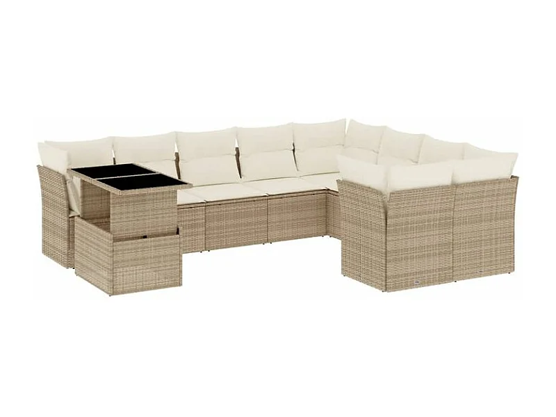 Salon de jardin avec coussins 10 pcs beige résine tressée