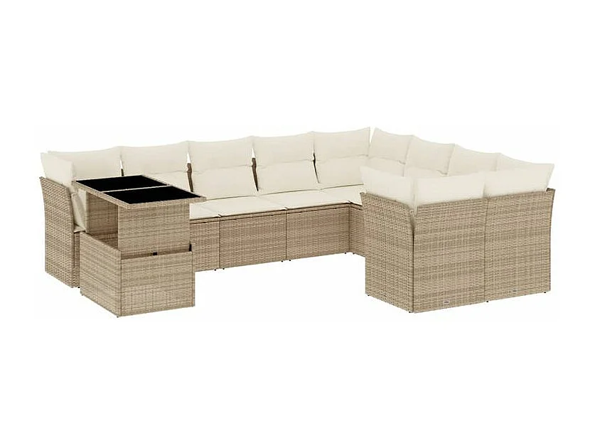 Salon de jardin avec coussins 10 pcs beige résine tressée