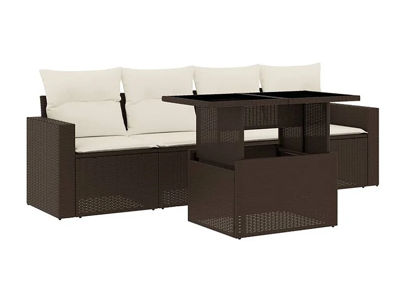 Salon de jardin avec coussins 5 pcs marron résine tressée