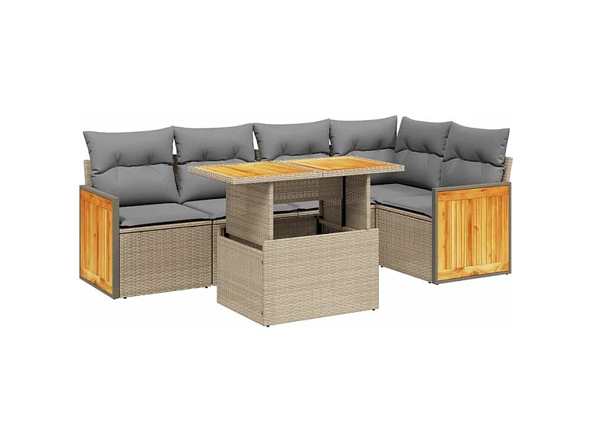 Salon de jardin avec coussins 6 pcs beige résine tressée