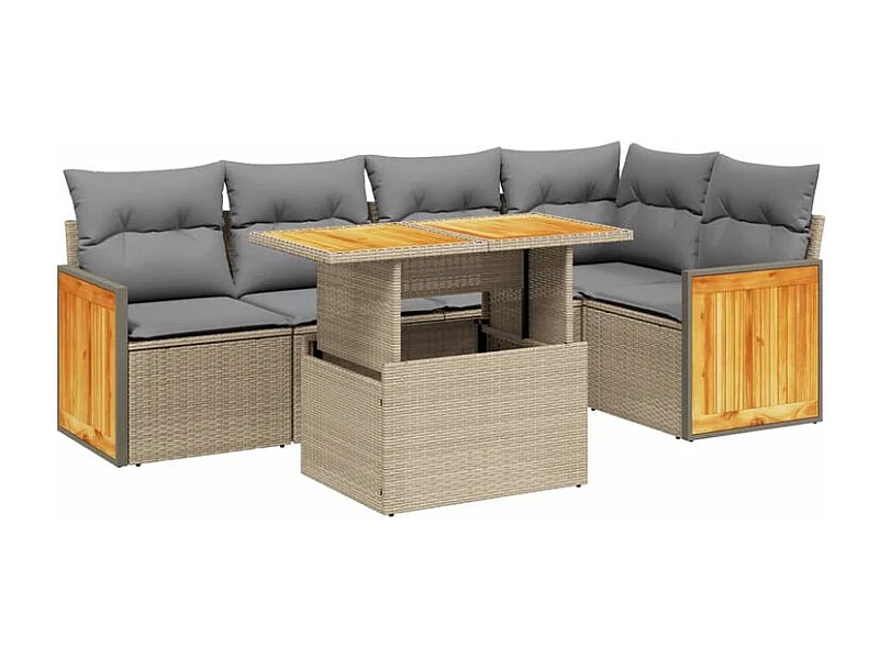 Salon de jardin avec coussins 6 pcs beige résine tressée