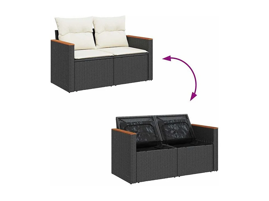 Salon de jardin 6 pcs avec coussins noir résine tressée