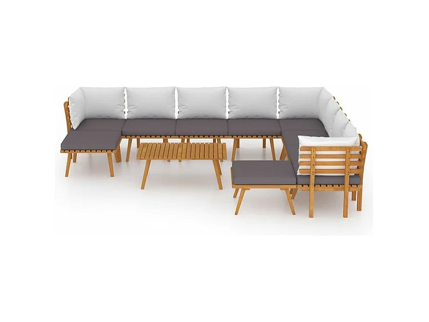 Salon de jardin 11 pcs avec coussins Bois d'acacia solide