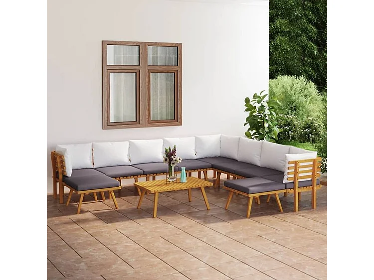 Salon de jardin 11 pcs avec coussins Bois d'acacia solide