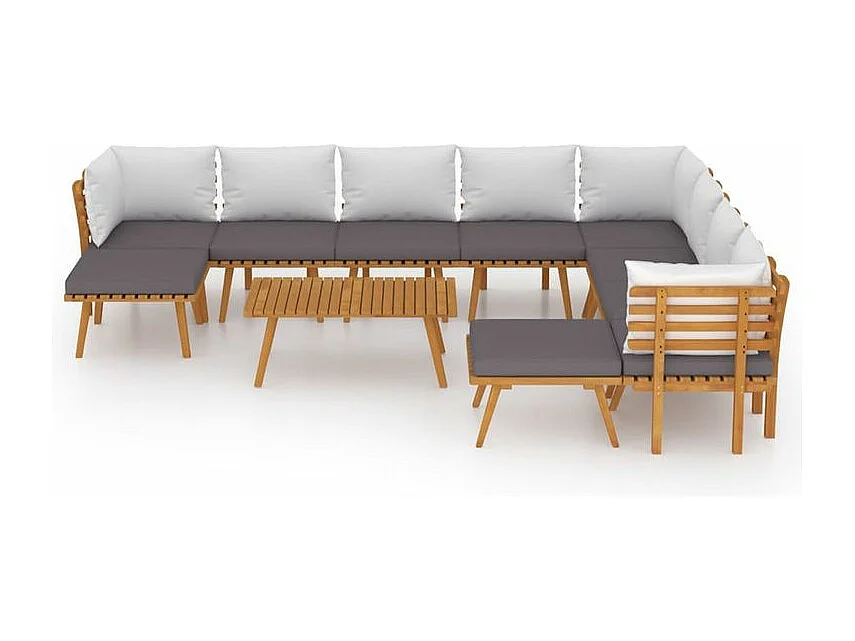 Salon de jardin 11 pcs avec coussins Bois d'acacia solide