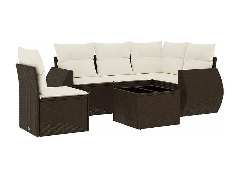 Salon de jardin avec coussins 6 pcs marron résine tressée