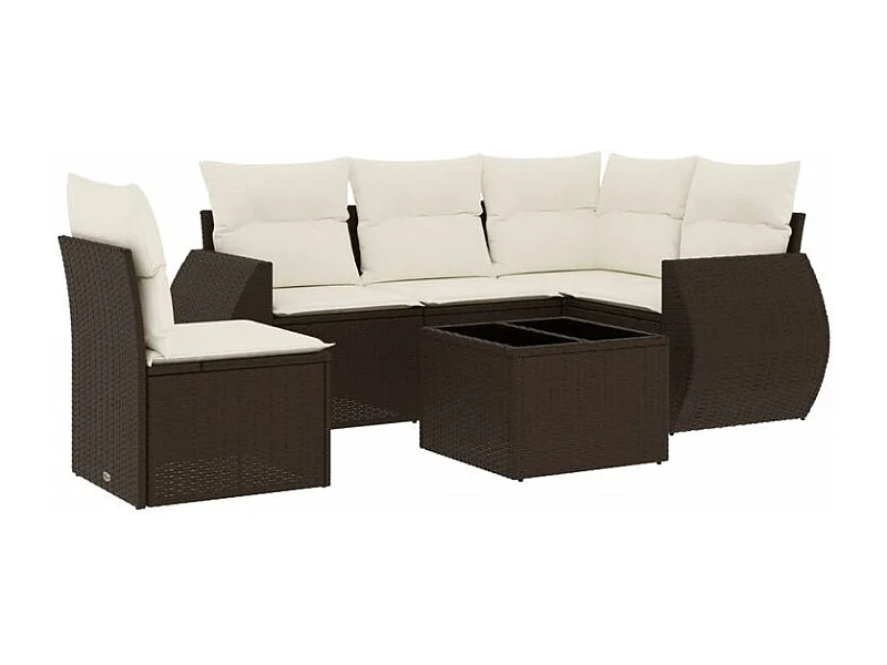 Salon de jardin avec coussins 6 pcs marron résine tressée