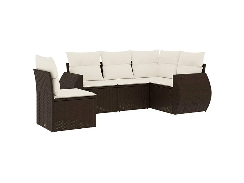 Salon de jardin avec coussins 5 pcs marron résine tressée