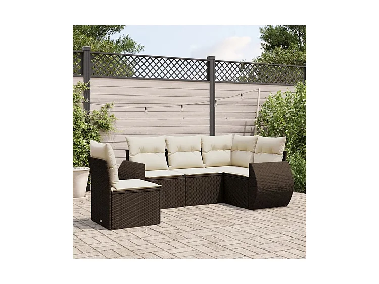 Salon de jardin avec coussins 5 pcs marron résine tressée