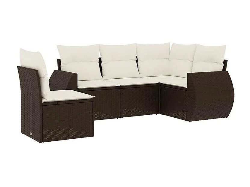 Salon de jardin avec coussins 5 pcs marron résine tressée