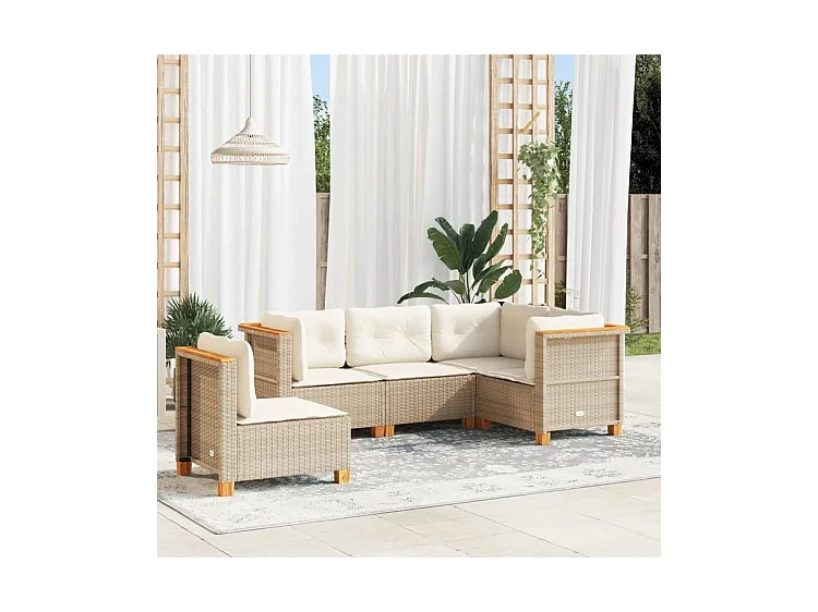 Salon de jardin avec coussins 5 pcs beige résine tressée
