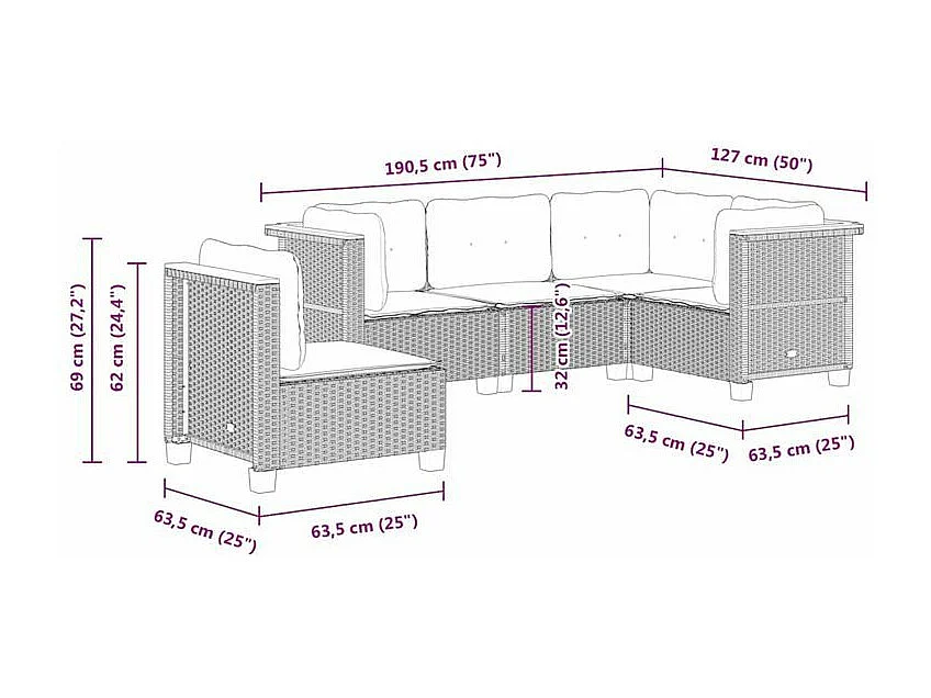 Salon de jardin avec coussins 5 pcs beige résine tressée