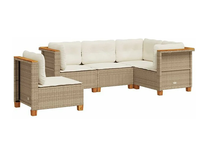 Salon de jardin avec coussins 5 pcs beige résine tressée