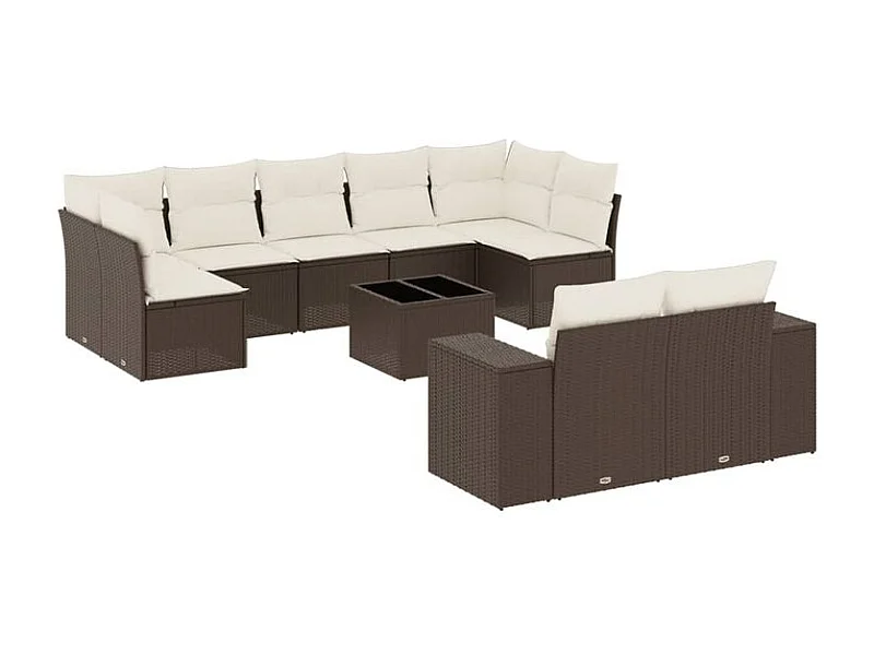 Salon de jardin 10 pcs avec coussins marron résine tressée