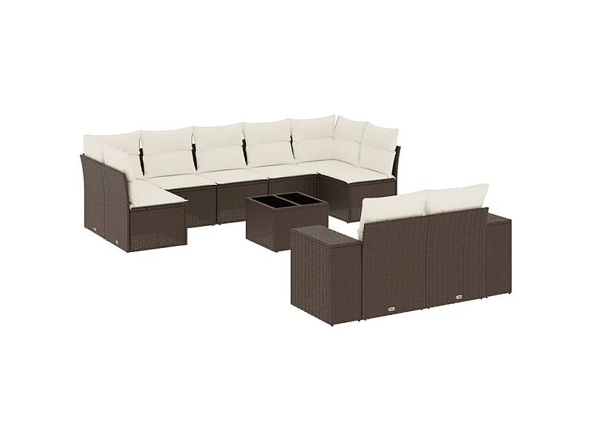 Salon de jardin 10 pcs avec coussins marron résine tressée