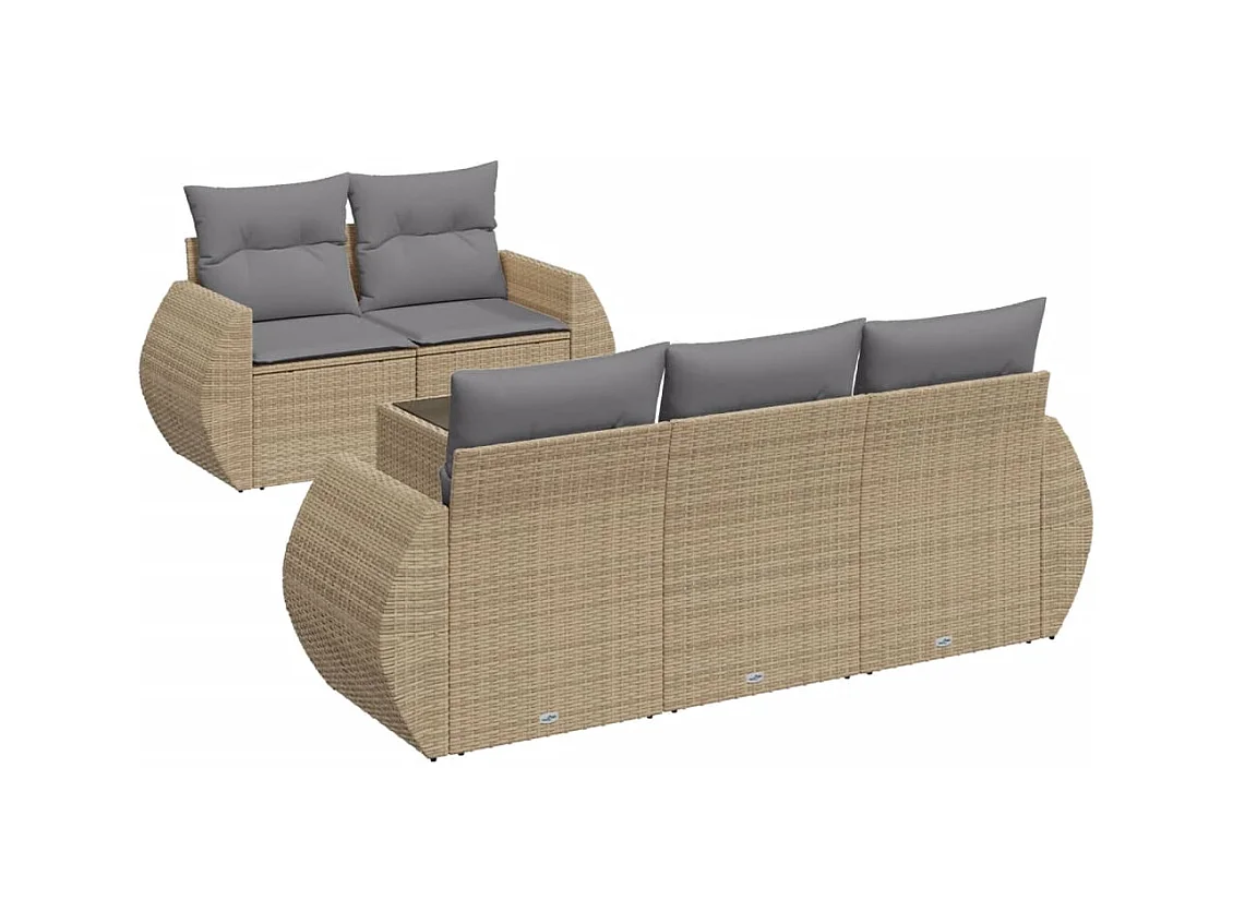 Salon de jardin avec coussins 6 pcs beige résine tressée