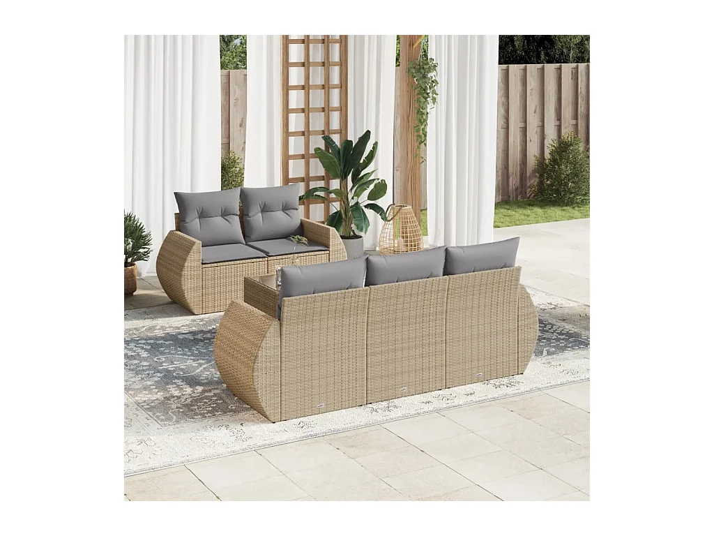 Salon de jardin avec coussins 6 pcs beige résine tressée