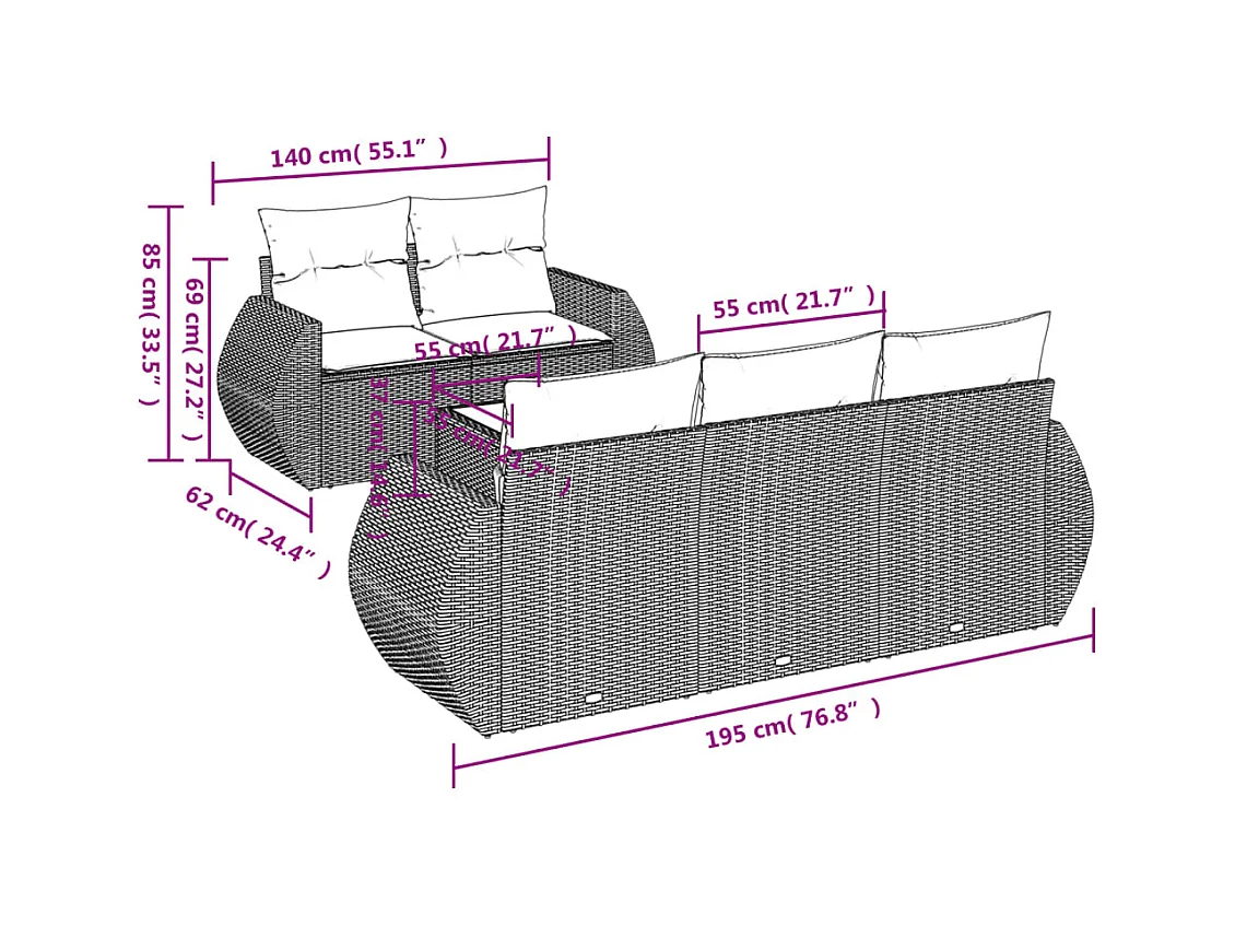Salon de jardin avec coussins 6 pcs beige résine tressée