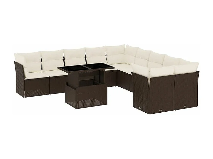 Salon de jardin et coussins 11 pcs marron résine tressée