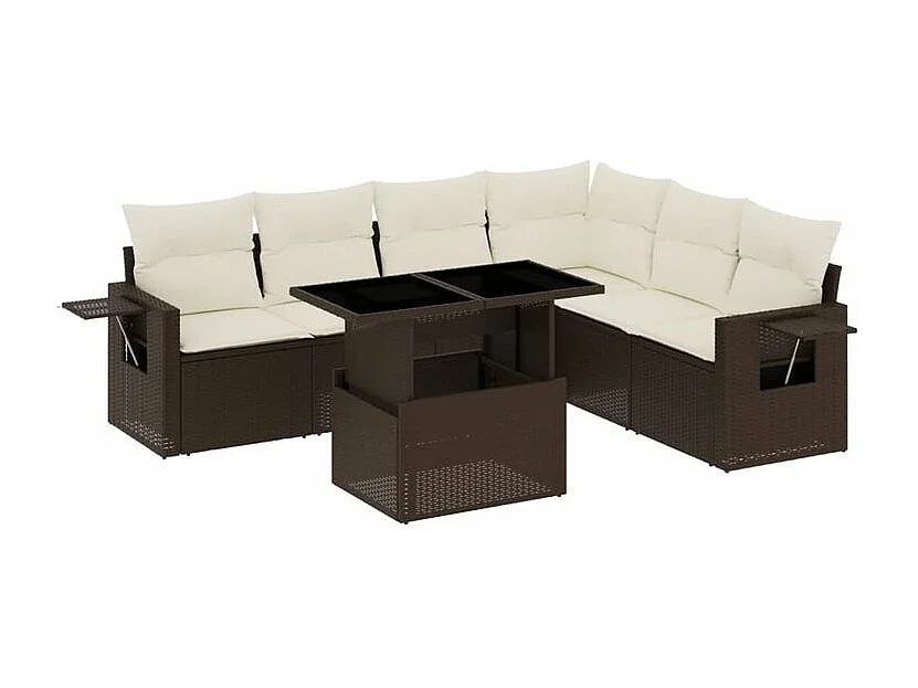 Salon de jardin avec coussins 7 pcs marron résine tressée