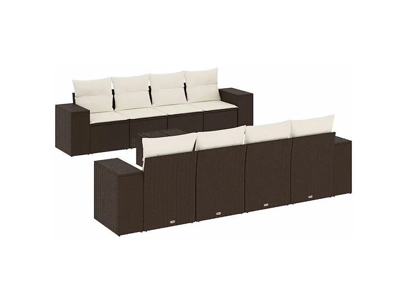 Salon de jardin avec coussins 9 pcs marron résine tressée