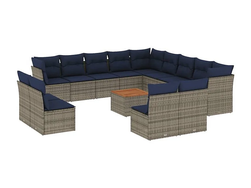 Salon de jardin avec coussins 14 pcs gris résine tressée