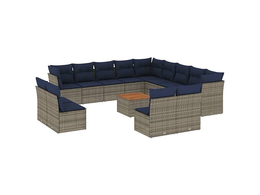 Salon de jardin avec coussins 14 pcs gris résine tressée