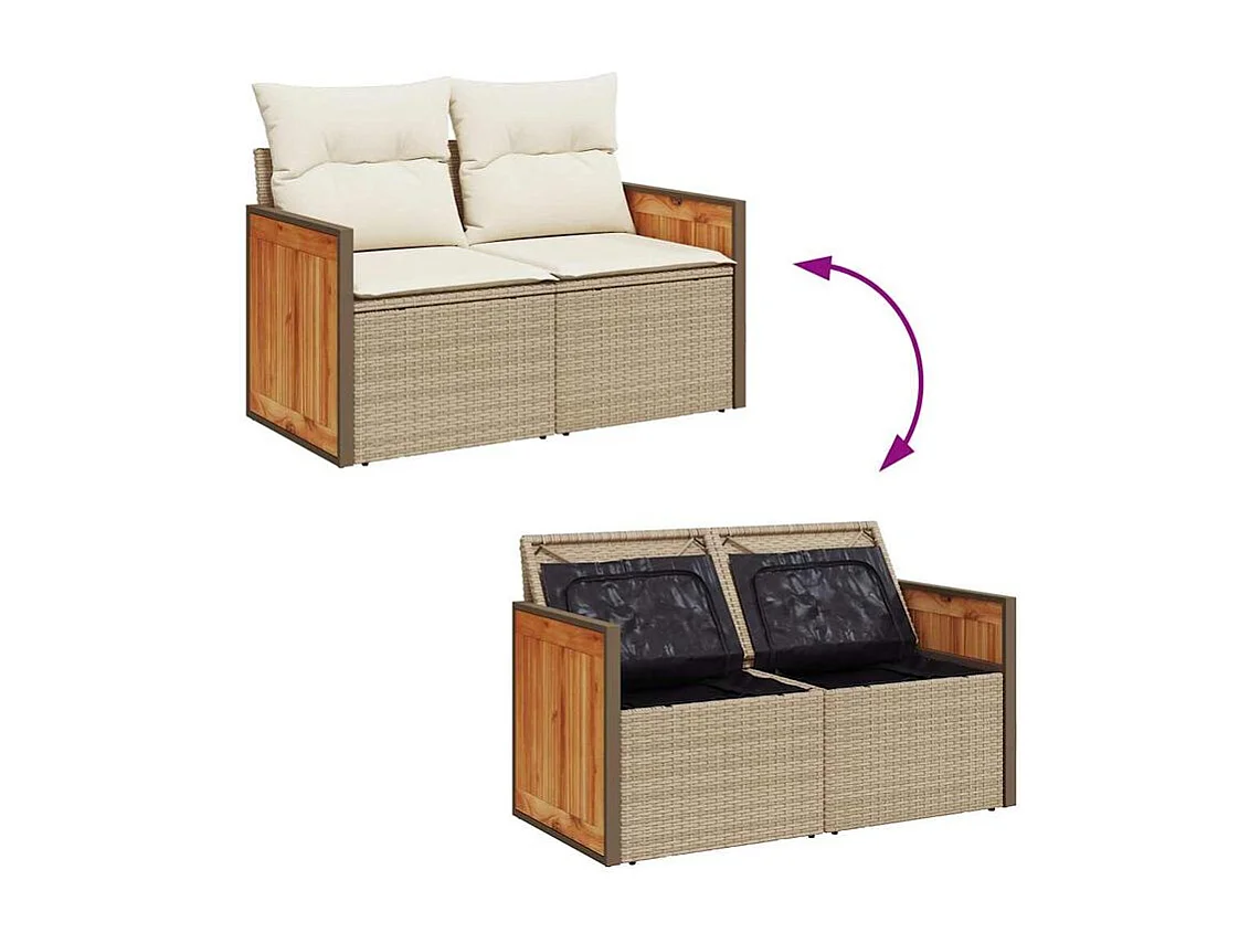 Salon de jardin avec coussins 5 pcs beige résine tressée