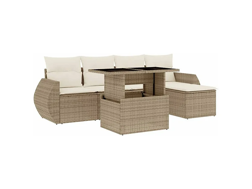 Salon de jardin avec coussins 6 pcs beige résine tressée