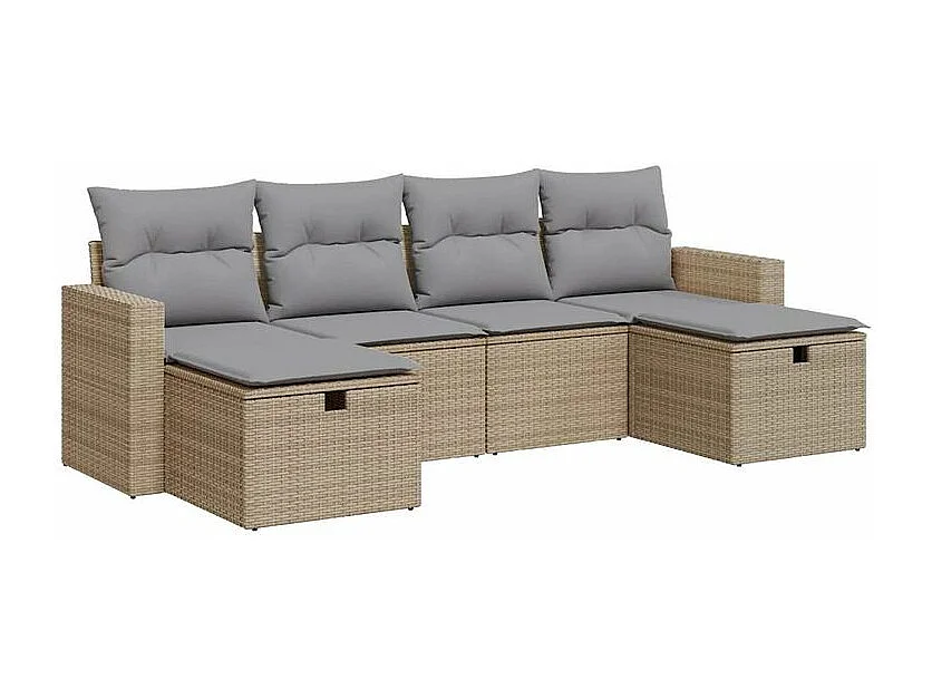 Salon de jardin avec coussins 6 pcs beige résine tressée