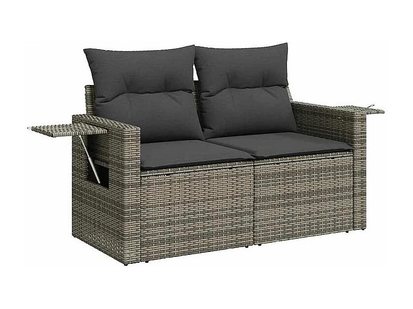 Salon de jardin 6 pcs avec coussins gris résine tressée