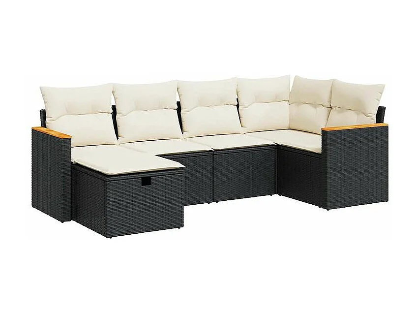 Salon de jardin 6 pcs avec coussins noir résine tressée