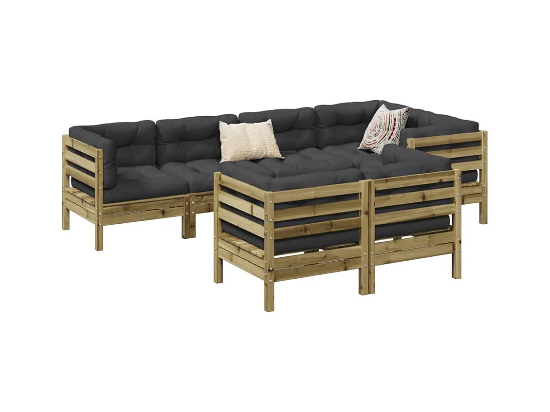 Salon de jardin 7 pcs avec coussins bois de pin imprégné