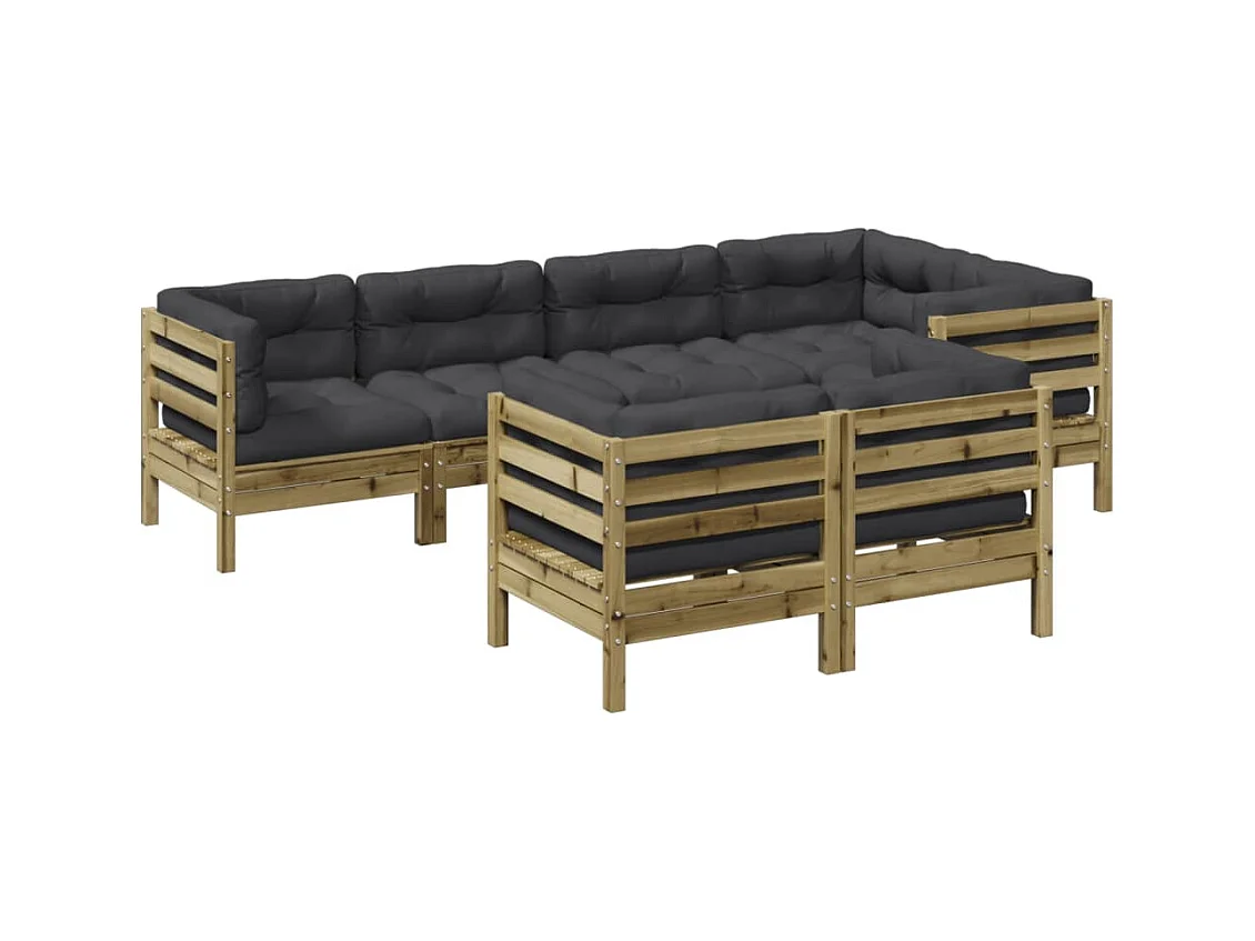 Salon de jardin 7 pcs avec coussins bois de pin imprégné
