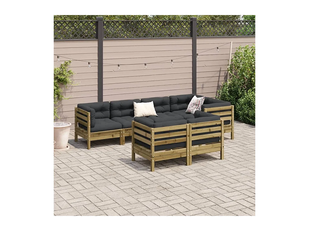 Salon de jardin 7 pcs avec coussins bois de pin imprégné