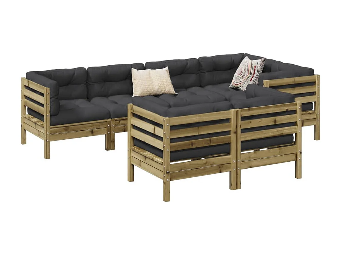 Salon de jardin 7 pcs avec coussins bois de pin imprégné