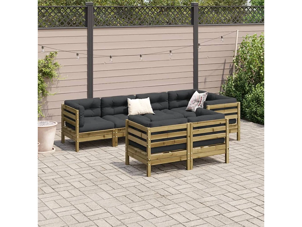 Salon de jardin 7 pcs avec coussins bois de pin imprégné