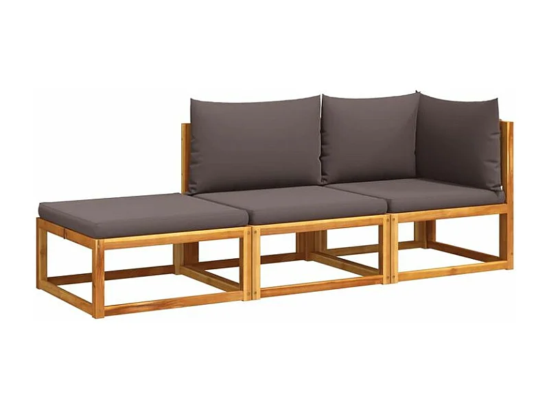 Salon de jardin avec coussins 3 pcs bois massif d'acacia