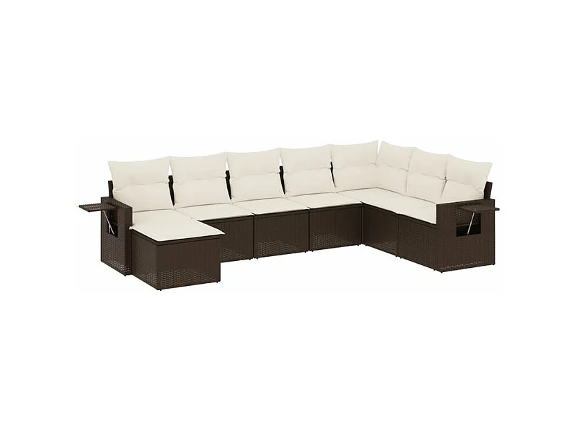 Salon de jardin avec coussins 9 pcs marron résine tressée