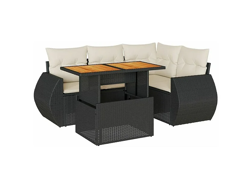 Salon de jardin 5 pcs avec coussins noir résine tressée