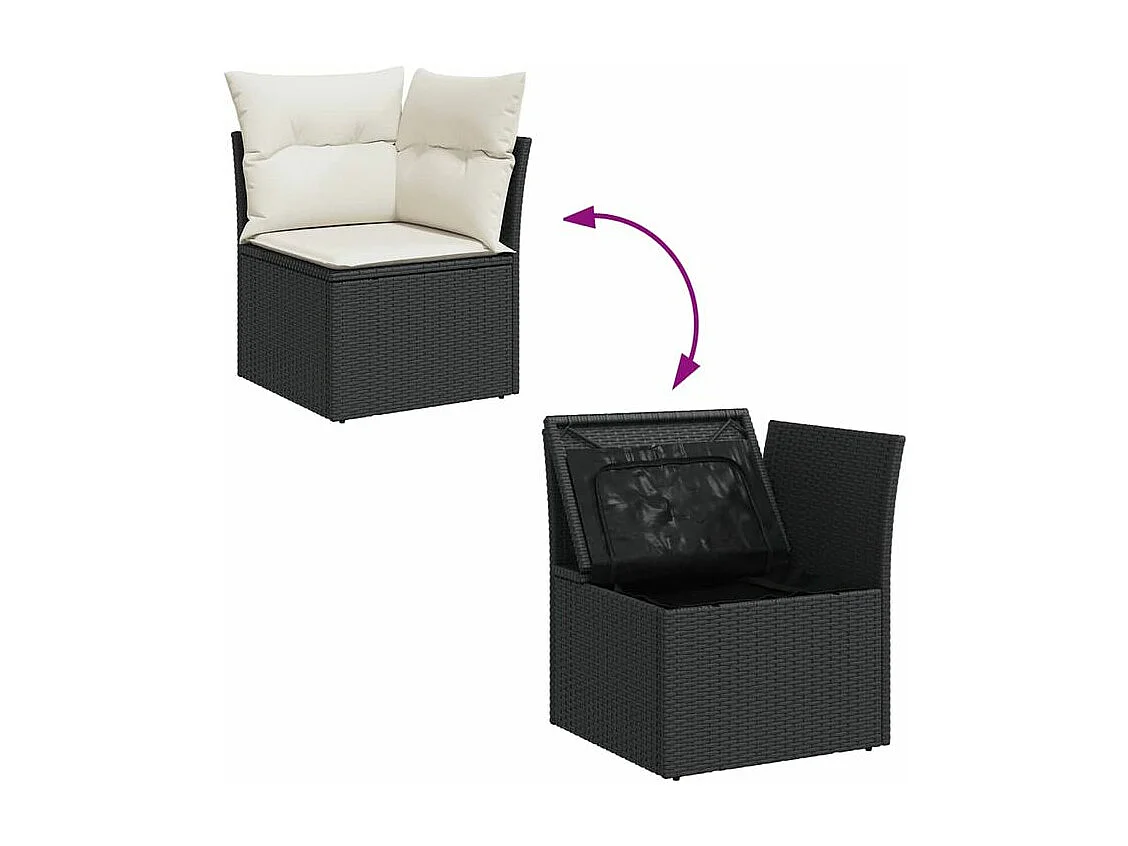 Salon de jardin 5 pcs avec coussins noir résine tressée