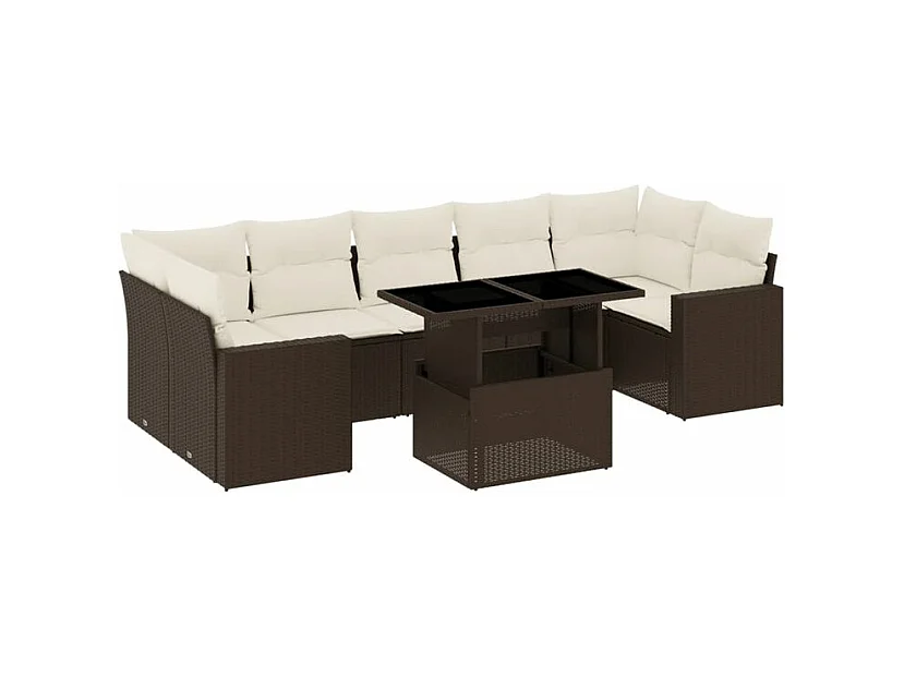 Salon de jardin 8 pcs avec coussins marron résine tressée