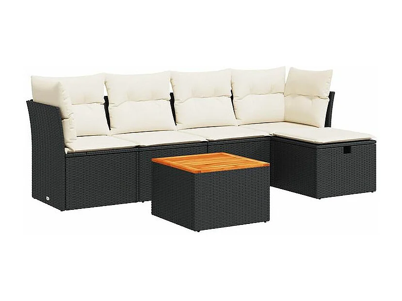 Salon de jardin 6 pcs avec coussins noir résine tressée