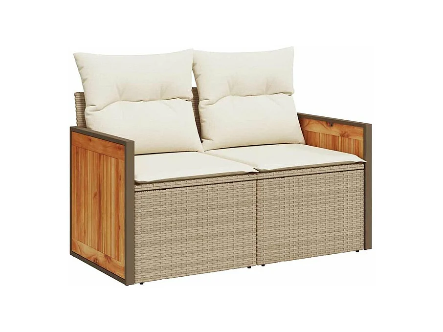 Salon de jardin 6 pcs avec coussins beige résine tressée acacia