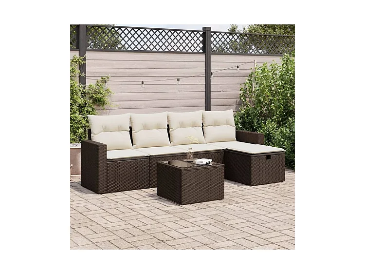 Salon de jardin avec coussins 6 pcs marron résine tressée